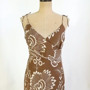 J Crew brown & white floral print slip dress